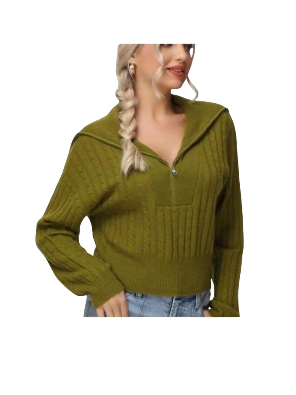 525 America Cashmere Zip-Neck Olive Green Sweater